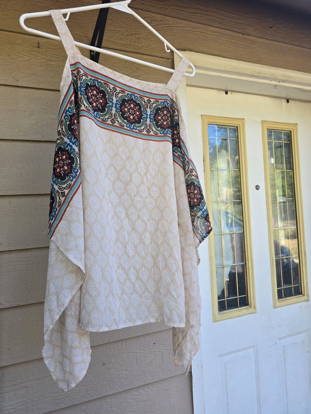 Umgee Cream Boho Sheer Cold Shoulder Top - Large